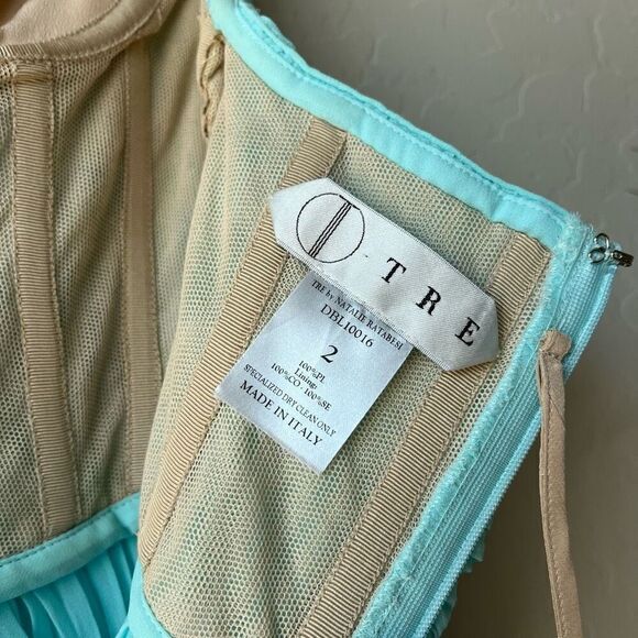 Tre by Natalie Rasabei Blouse Strapless Plisse Bustier Top Blue Size 2 - Picture 6 of 8